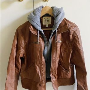Maralyn & Me faux leather hoodie bomber jacket